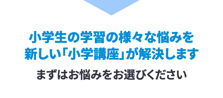 小学生の学習の様々な悩みを
新しい 「小学講座」が解決します
まずはお悩みをお選びください